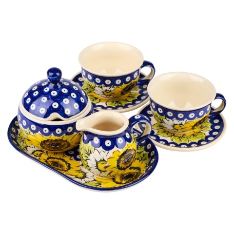Zestaw Kawowy Kubek z filiżankami wzór słoneczniki