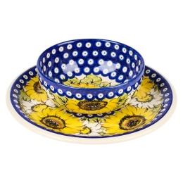 Zestaw Obiadowy Ceramika Bolesławiec wzór słoneczniki UNIKAT